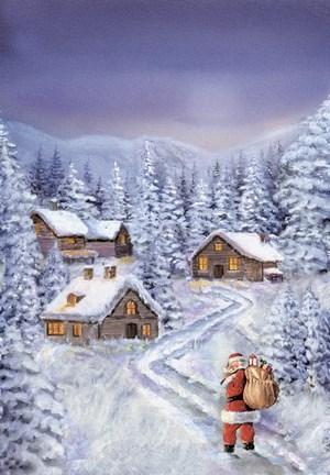 Framed Santa&#39;s Wintery Road Ahead Print