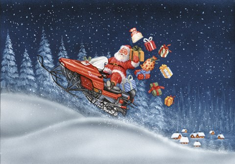 Framed Santa&#39;s Snowmobile Print