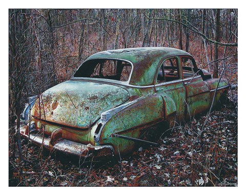 Framed Old Car in the Woods Print