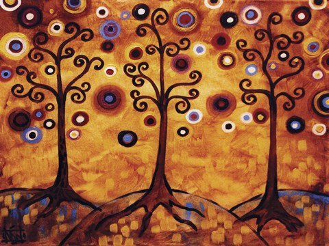 Framed Tree Whimsy Of Three Orange Print