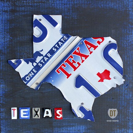 Framed Texas License Plate Map Print