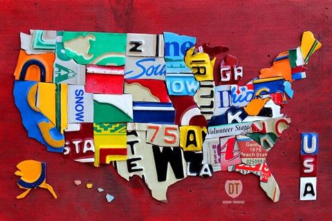 Framed License Plate Map USA III Print