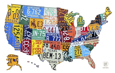 Framed License Plate Map USA II Print