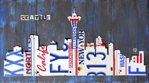 Framed Seattle Skyline License Plate Art Print