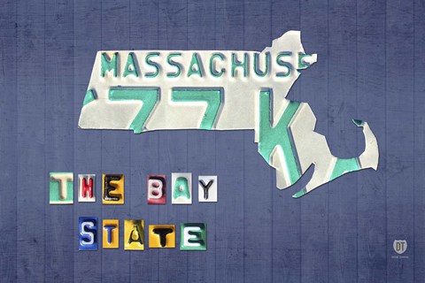 Framed Massachusetts License Plate Map Print