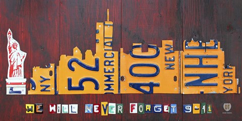 Framed NYC License Plate Art Skyline 911 Version Print