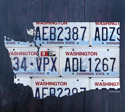 Framed Washington License Plate Map Print