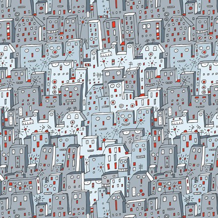 Framed Robot City Pattern Print