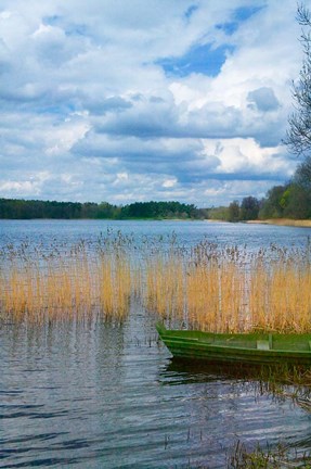 Framed Colorful Canoe by Lake, Trakai, Lithuania II Print