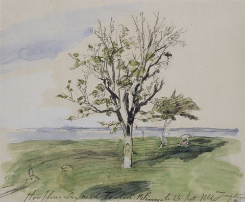 Framed Honfleur, Garden With Two Fruit Trees, Seaside, 1864 Print