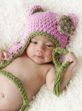 Framed Baby In Pink Hat Print