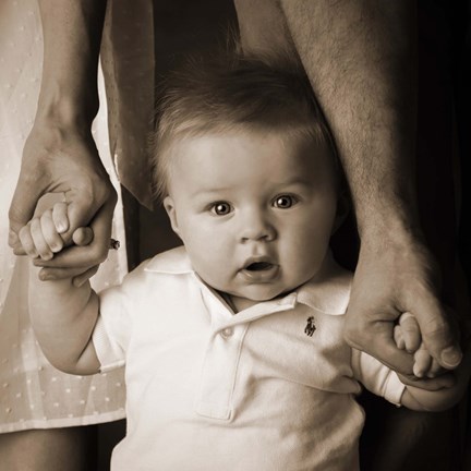 Framed Baby Holding Mom And Dad Hands Print