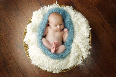 Framed Baby In Blue Pod Print