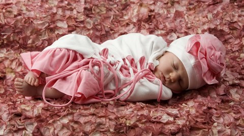 Framed Baby On Rose Petals Print