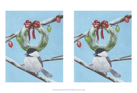 Framed Chickadee Christmas III 2-Up Print