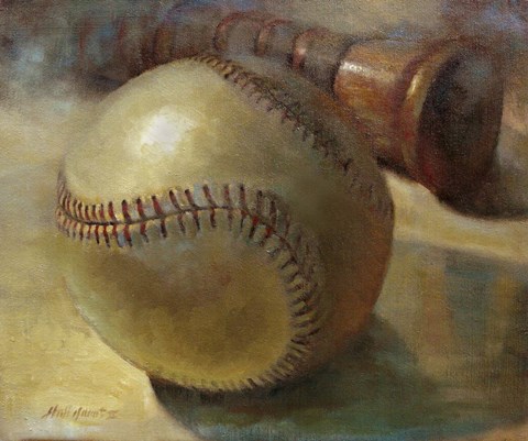 Framed Baseball with Bat Print
