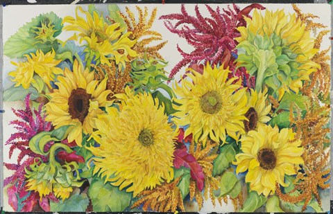 Framed Sunflowers And Amaranth Print