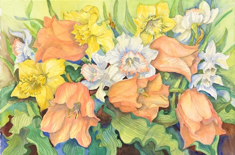 Framed Peach Tulips &amp; Daffodils Print