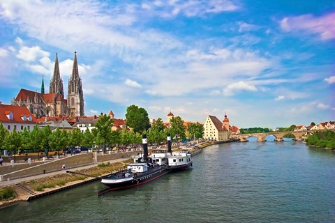 Framed Old Town Skyline, Regensburg, Germany Print