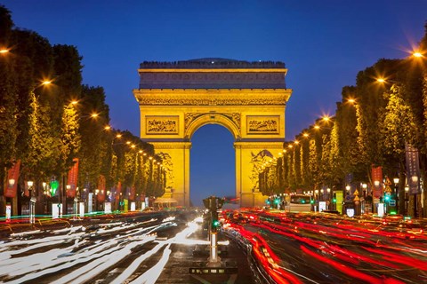 Framed Champs Elysee with Arc de Triomphe at Twilight Print