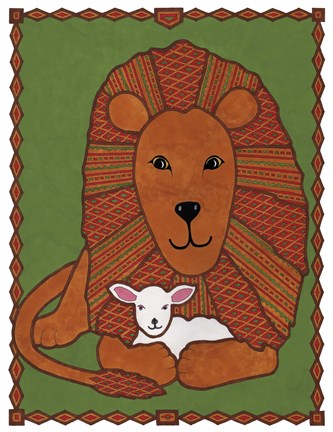 Framed Lamb and Lion Mudcloth Print