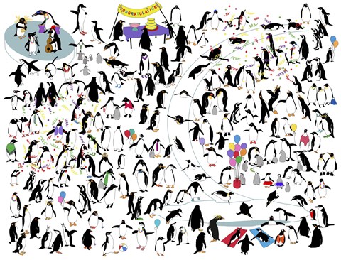 Framed Party Penguins Print