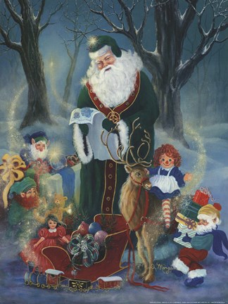 Framed Santa with Elves Print