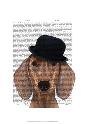 Framed Dachshund with Black Bowler Hat Print