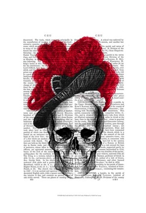 Framed Skull with Red Hat Print