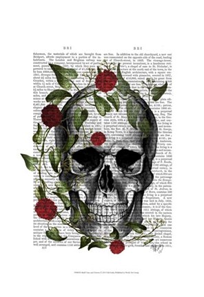 Framed Skull Vines and Flowers Print