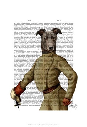 Framed Greyhound Fencer Dark Portrait Print
