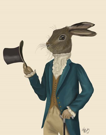 Framed Hare In Turquoise Coat Print