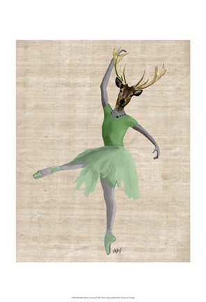 Framed Ballet Deer in Green II Print