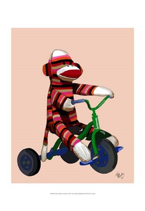 Framed Sock Monkey Tricycle Print