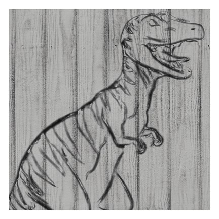 Framed Dino On Wood I Print