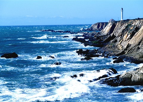 Framed Lighthouse on the coast, Point Arena Lighthouse, Point Arena, California, USA Print