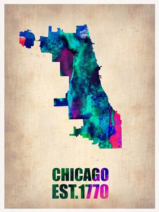 Framed Chicago Watercolor Map Print