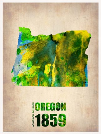 Framed Oregon Watercolor Map Print