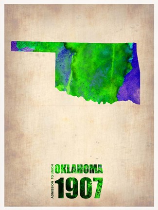 Framed Oklahoma Watercolor Map Print