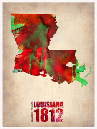 Framed Louisiana Watercolor Map Print