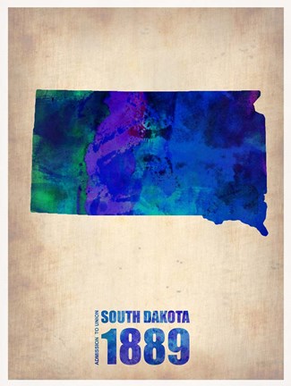 Framed South Dakota Watercolor Map Print