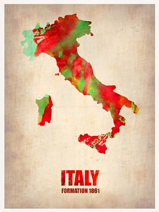 Framed Italy Watercolor Map Print