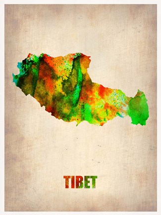 Framed Tibet Watercolor Map Print