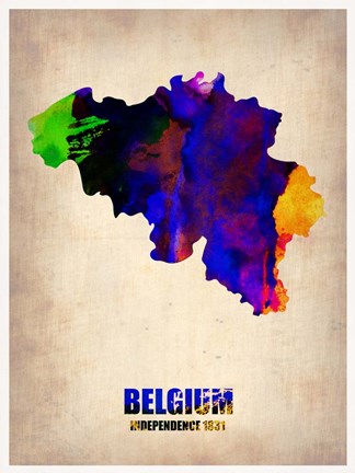 Framed Belgium Watercolor Map Print