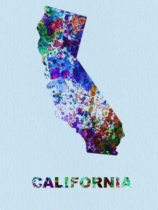 Framed California Color Splatter Map Print