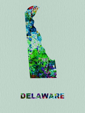 Framed Delaware Color Splatter Map Print