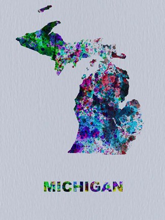 Framed Michigan Color Splatter Map Print