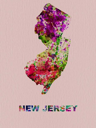 Framed New Jersey Color Splatter Map Print