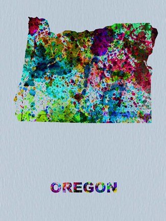 Framed Oregon Color Splatter Map Print
