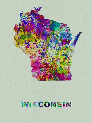 Framed Wisconsin Color Splatter Map Print